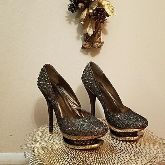 Fever London Bronze Metallic and Gold Stilettos - Picture 5 of 10